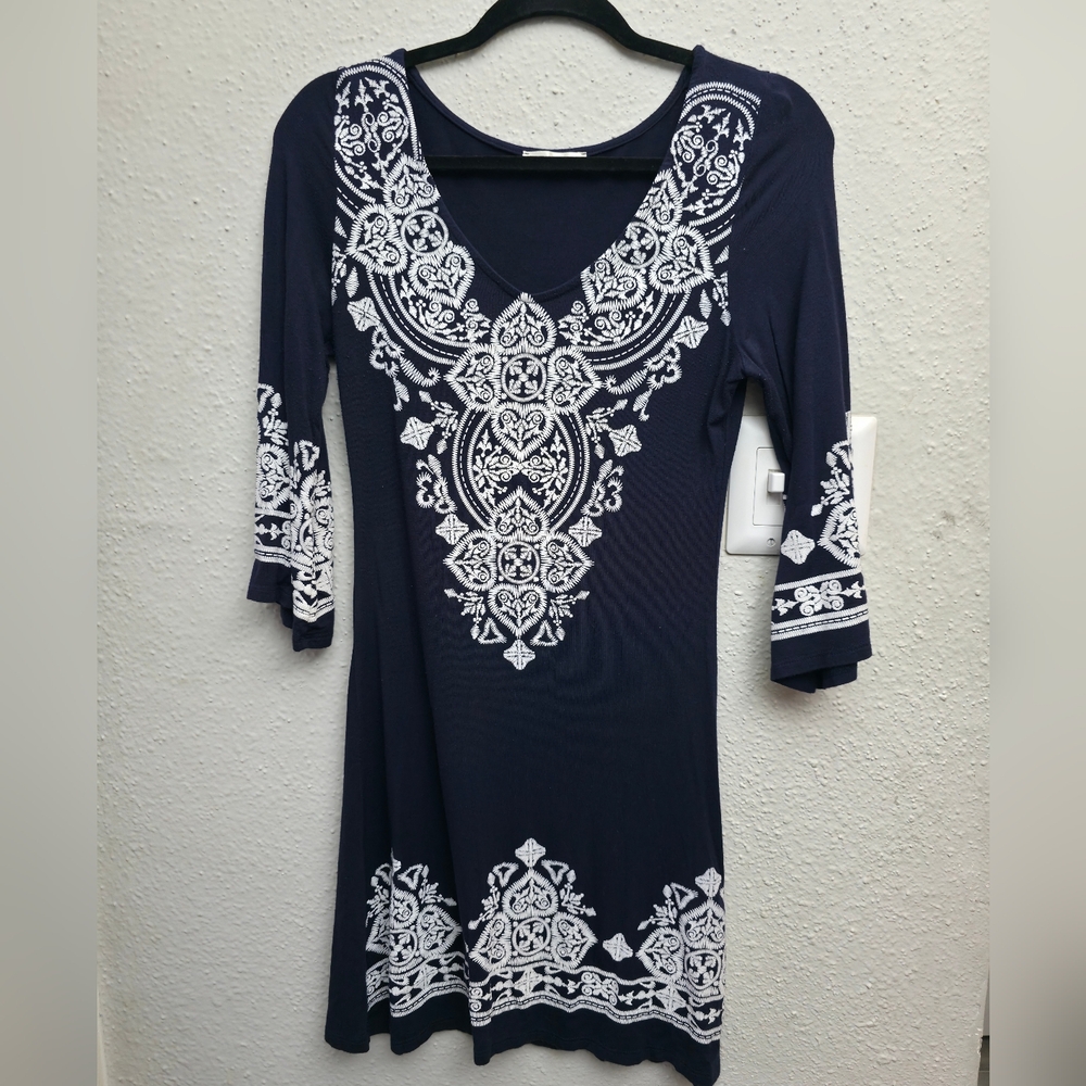 Navy and White Long Sleeve Dress